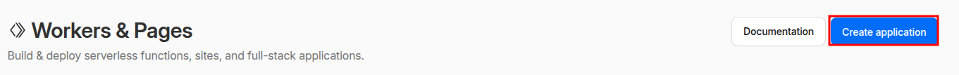 Workers & Pages header - Create application