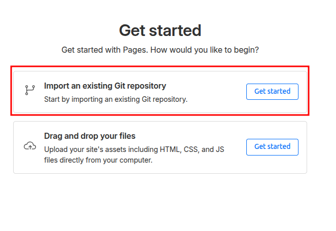 Pages get started - Import an existing Git repository