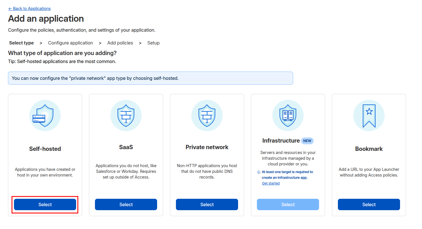 Add an application - Select Self-hosted
