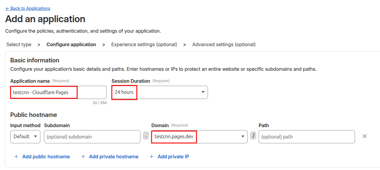 Configure application - Basic information