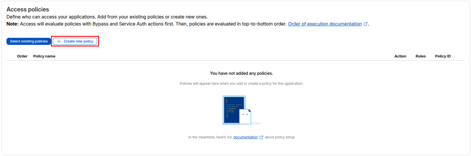Access policies empty - Create new policy