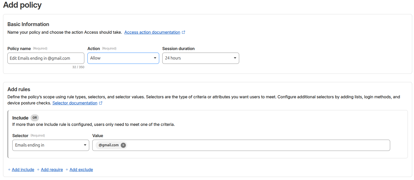 Add policy - Allow by Emails ending in